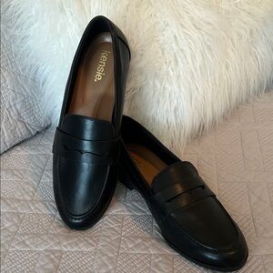 Kensie Black Leather Penny Loafers — Women's Slip-On Flats